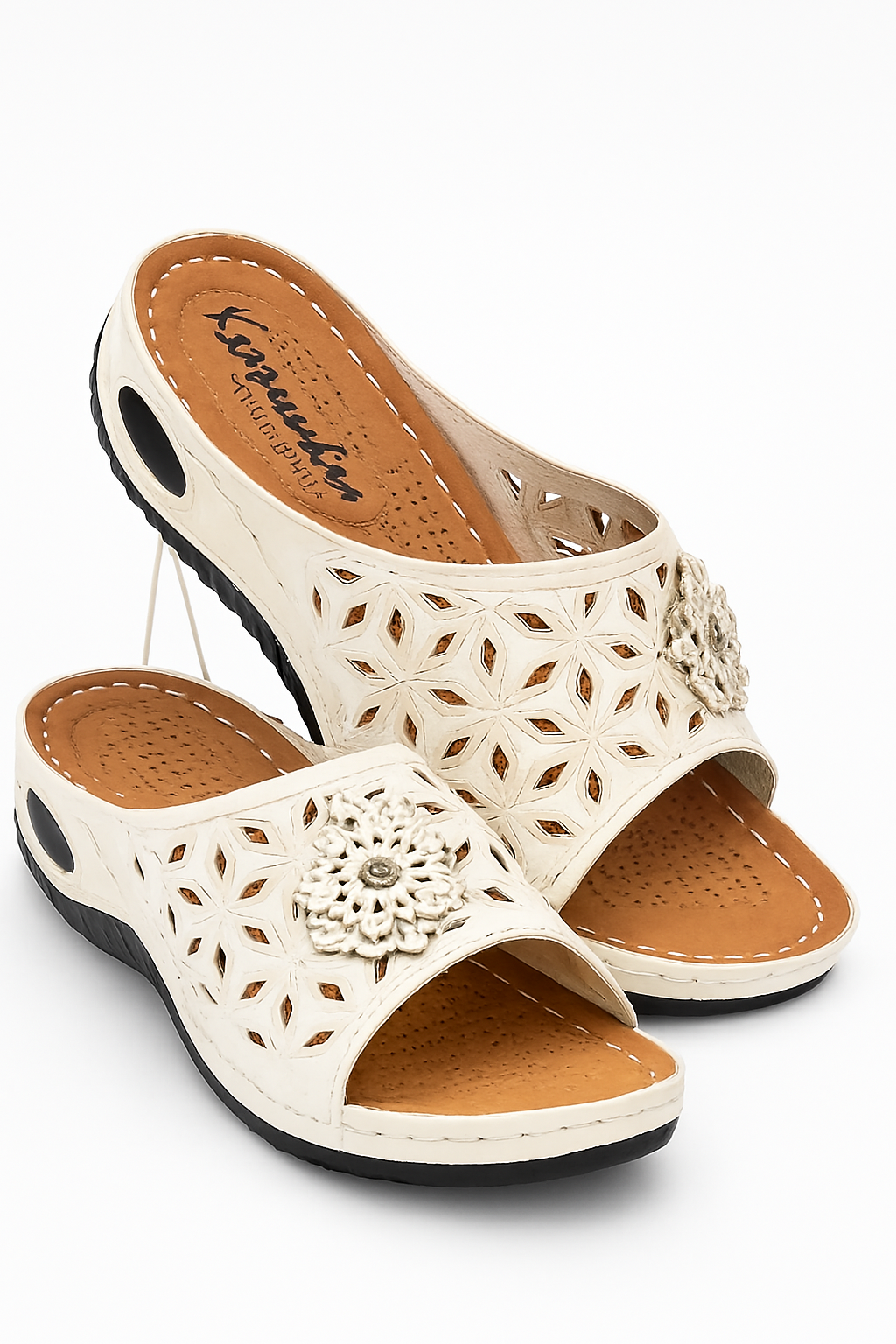 Women's Slip-On Sandals β Floral Cut-Out Design, Cushioned Insole,