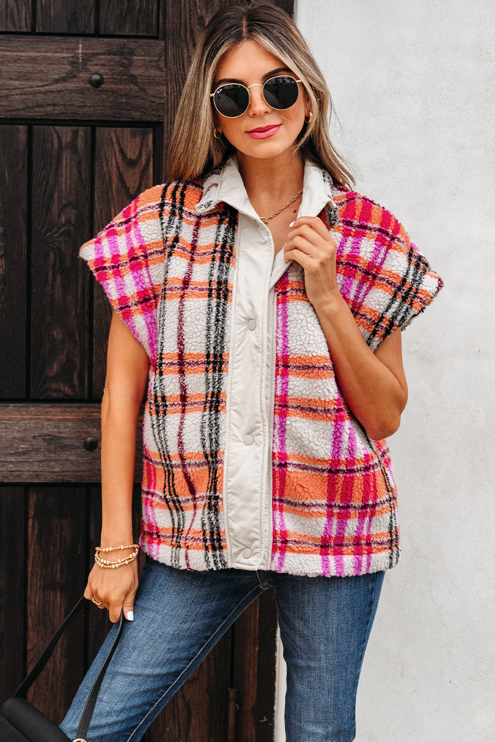 Molly Sherpa Plaid Jacket Vest-2