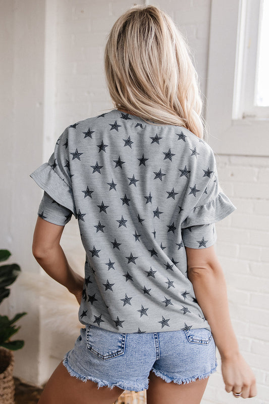 Joelle Star Ruffled Sleeve Crew Neck Top-1