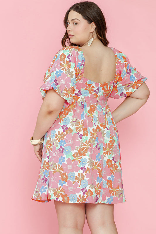 Lea Puff Sleeve Square Neck Plus Babydoll Dress-1