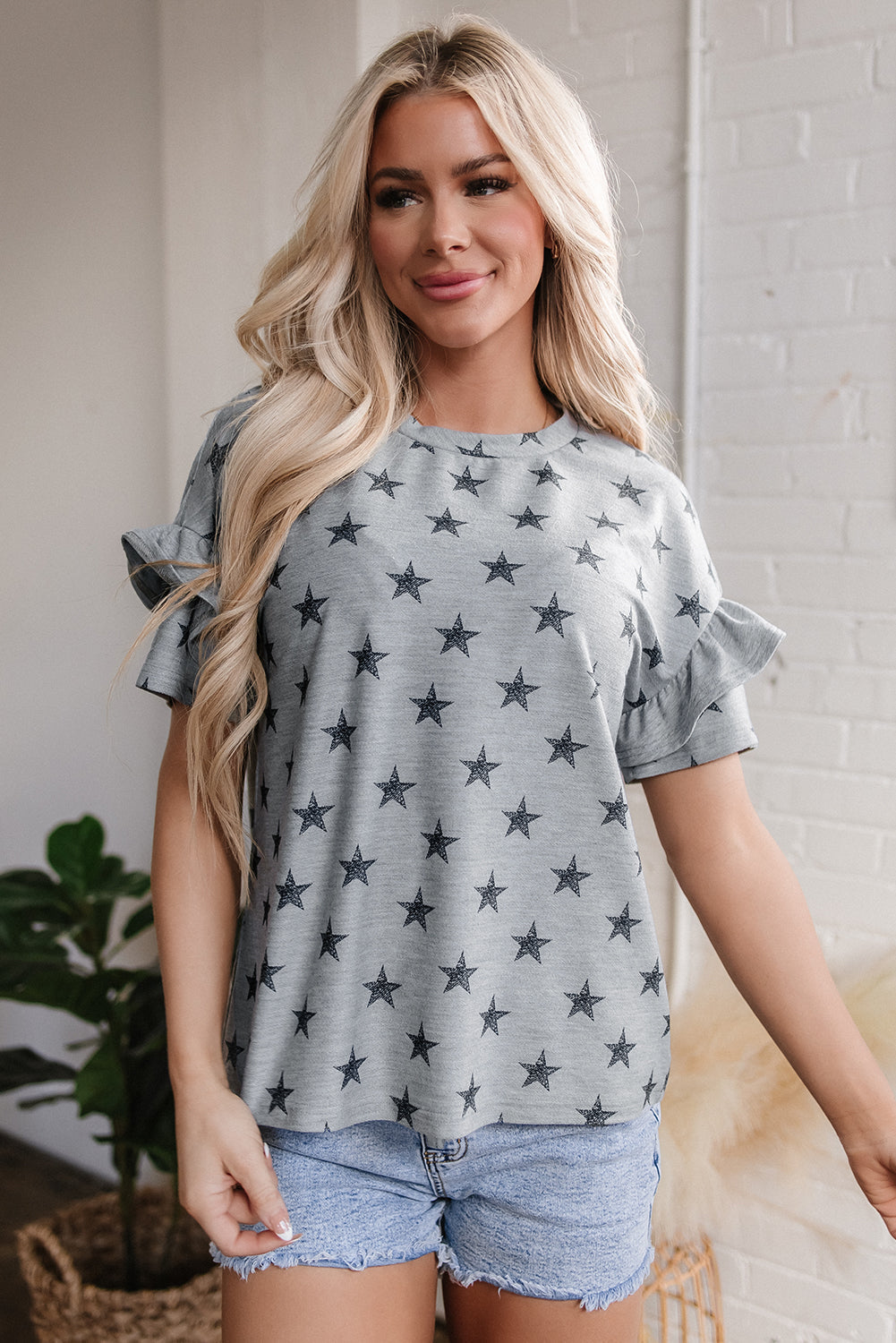 Joelle Star Ruffled Sleeve Crew Neck Top-4
