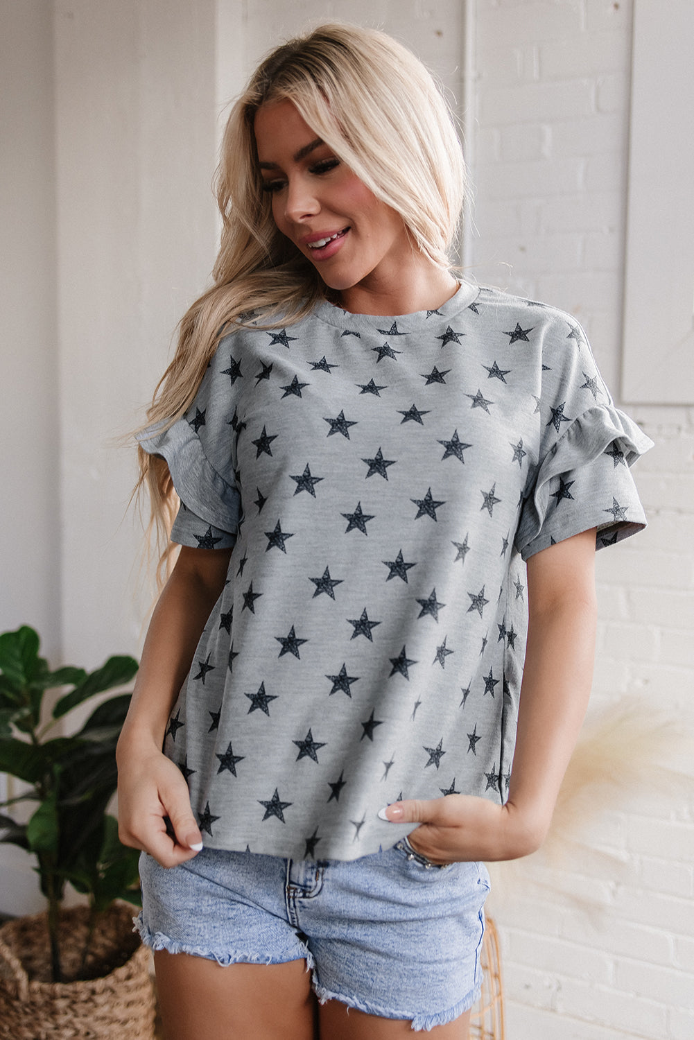 Joelle Star Ruffled Sleeve Crew Neck Top-3