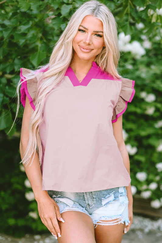 Maci Ruffled Sleeve Frill V Neck Blouse-0