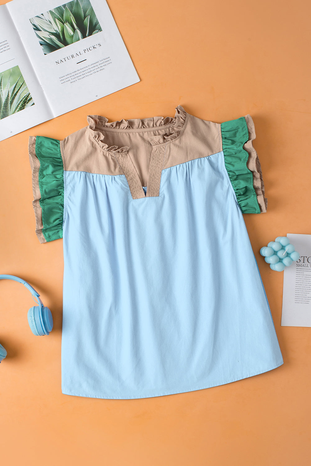 Maci Ruffled Sleeve Frill V Neck Blouse-5