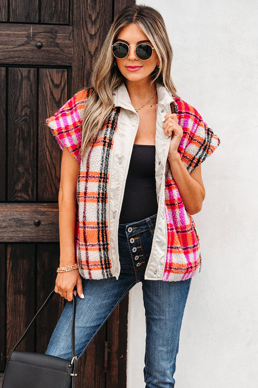 Molly Sherpa Plaid Jacket Vest-0