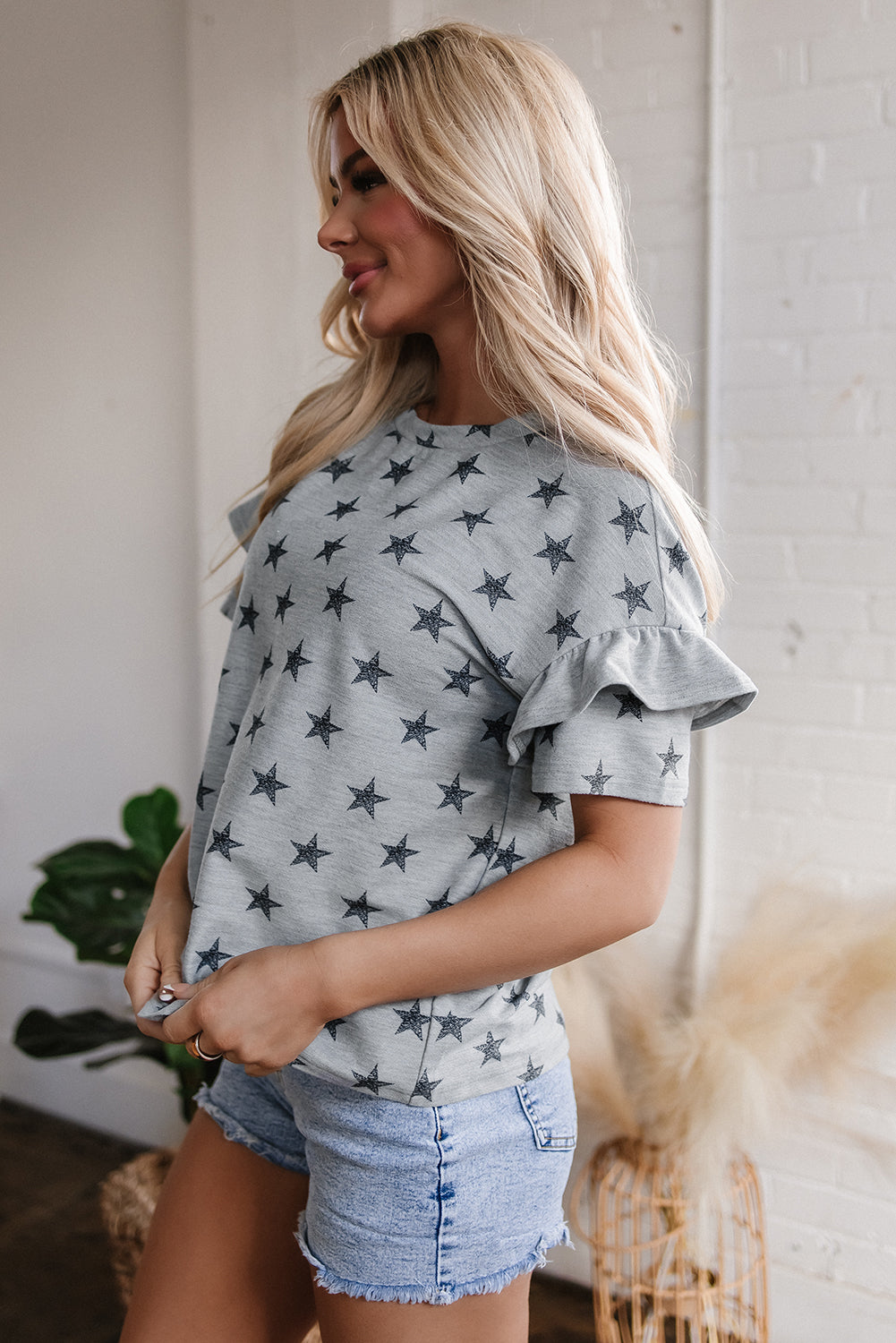 Joelle Star Ruffled Sleeve Crew Neck Top-2