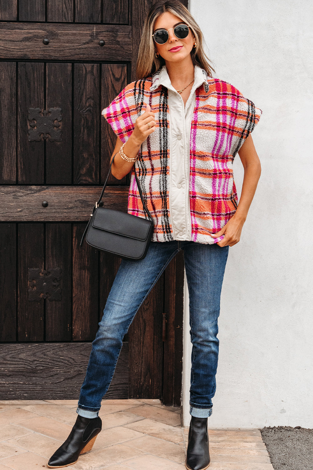 Molly Sherpa Plaid Jacket Vest-3