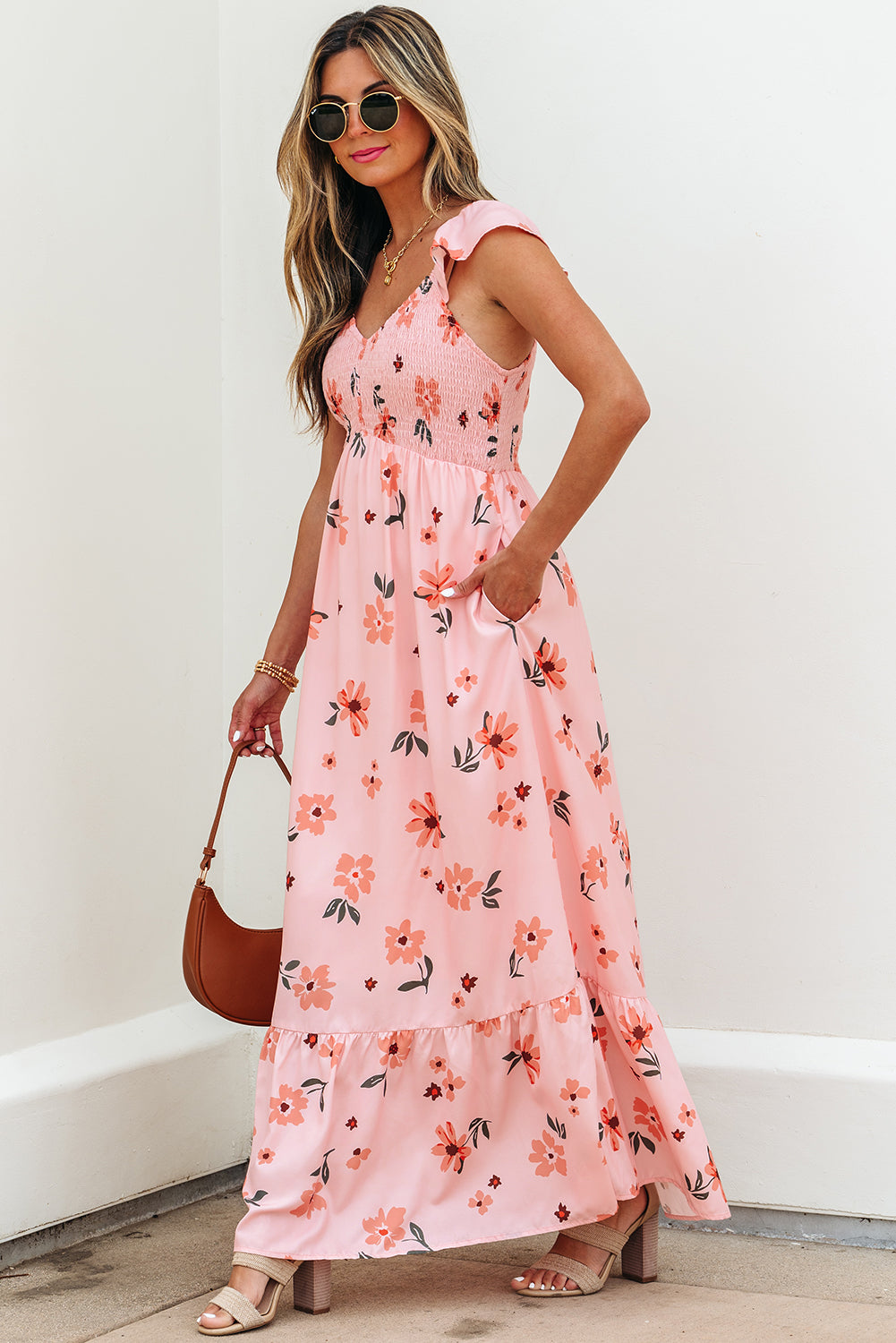 Clare Floral High Waist Ruffle Hem Long Dress-2