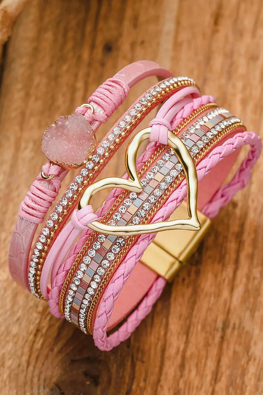 Bohemian Heart Rhinestone Magnetic Buckle Bracelet-2