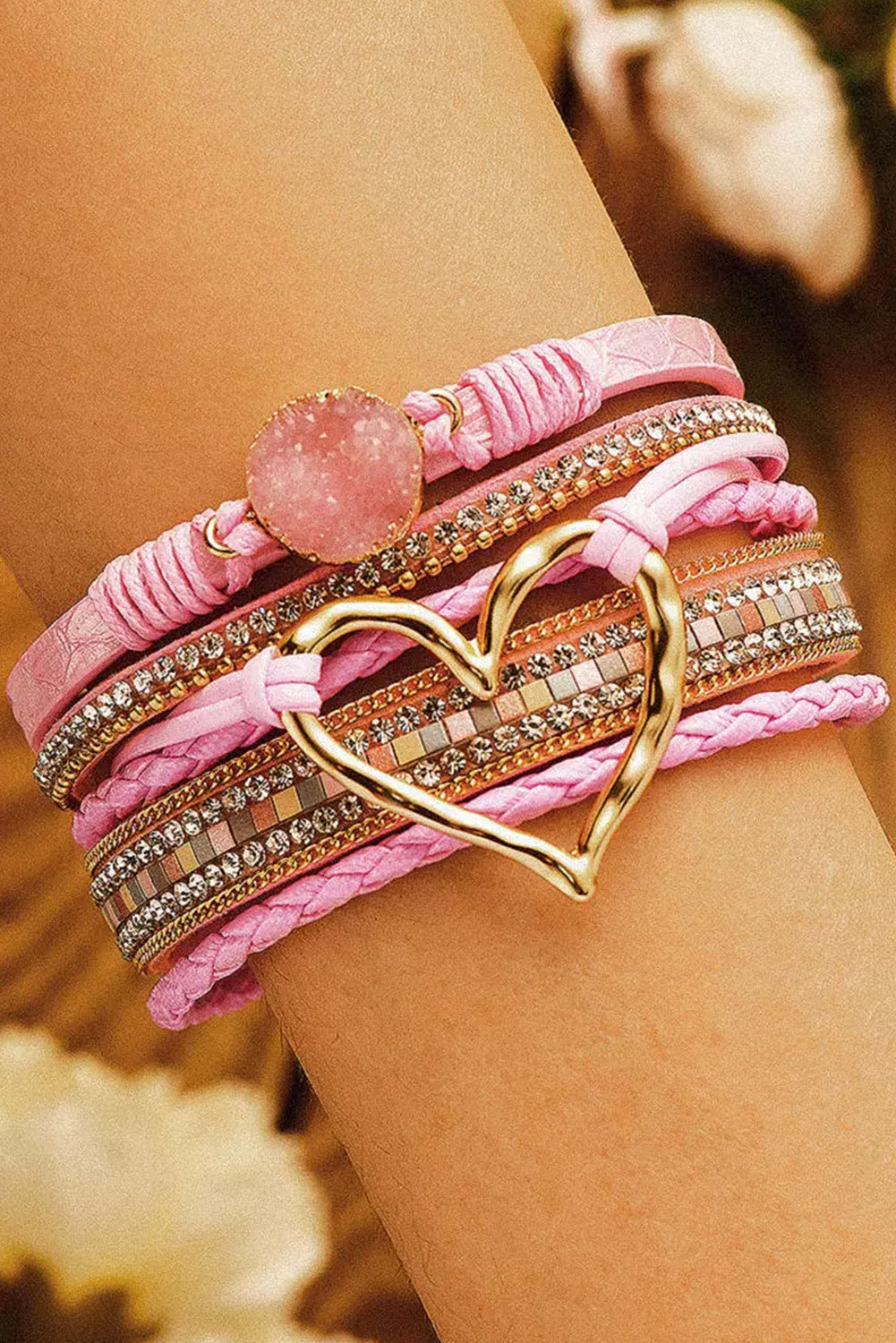 Bohemian Heart Rhinestone Magnetic Buckle Bracelet-4