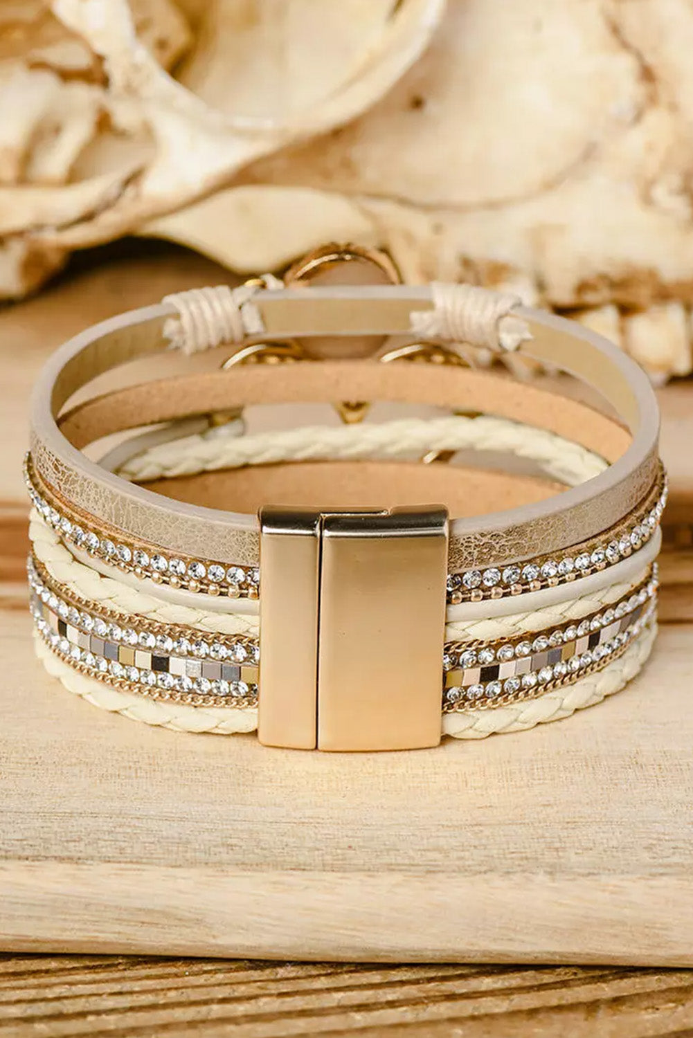Bohemian Heart Rhinestone Magnetic Buckle Bracelet-3