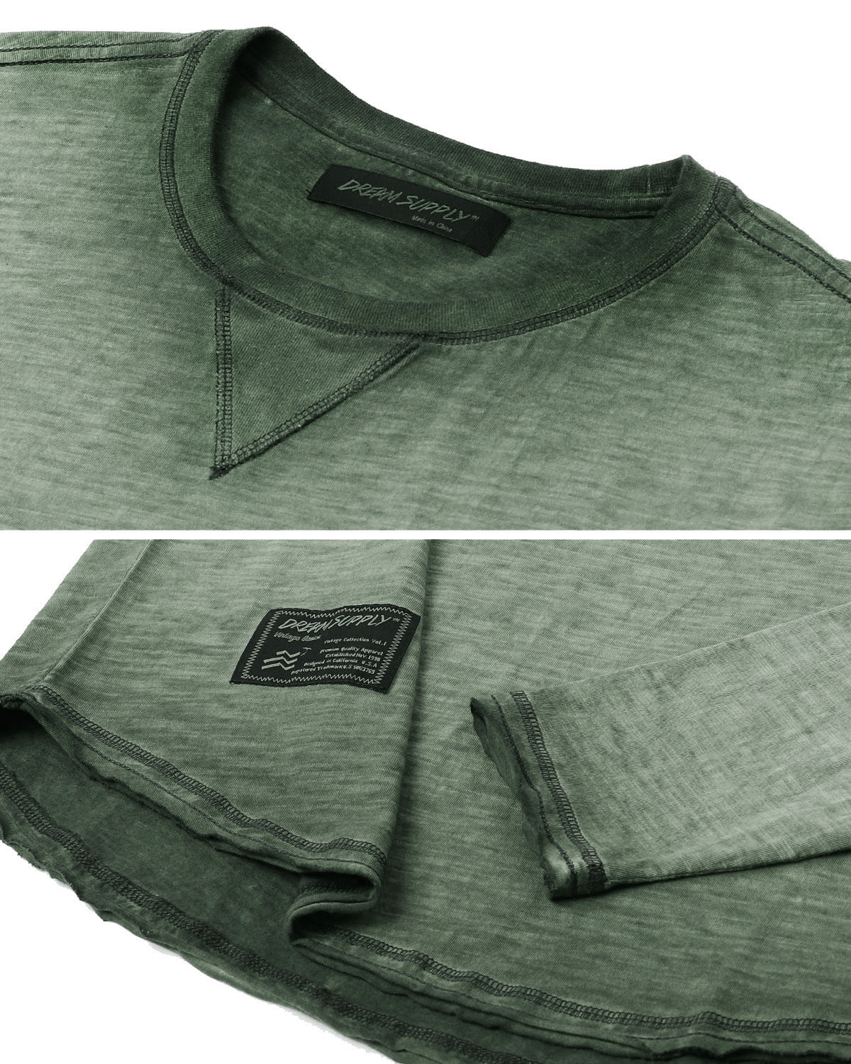 ZIMEGO Mens Long Sleeve Crewneck Oil Wash Vintage Raw Edge Hem Hipster Hip-Hop T shirt