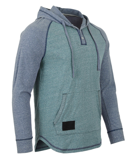 ZIMEGO Men's Long Sleeve Henley Raglan Hoodie with Kangaroo Pocket