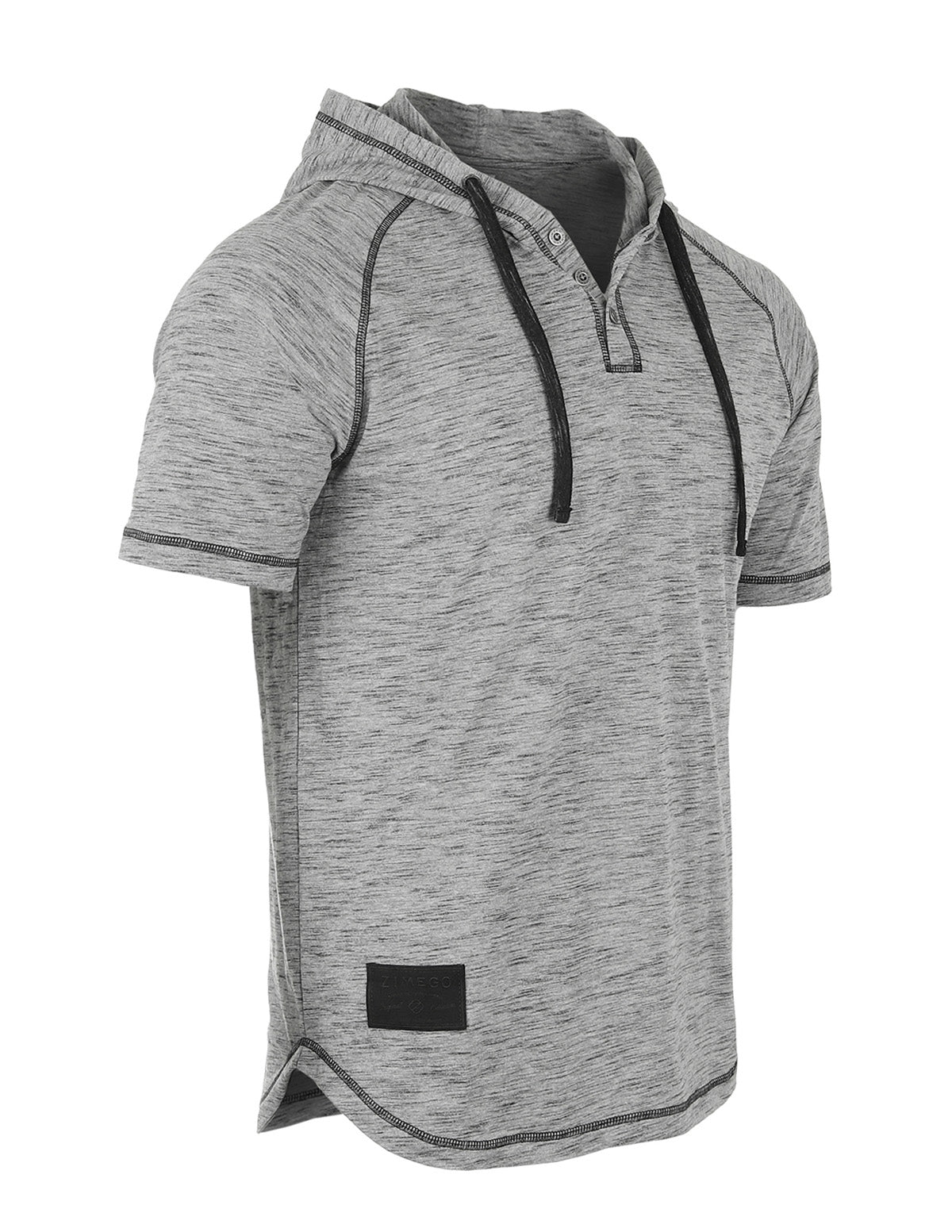 ZIMEGO Men's Short Sleeve Raglan Henley Hoodie Round Bottom Semi Longline T-Shirt