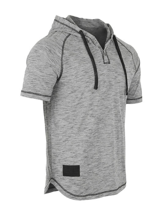 ZIMEGO Men's Short Sleeve Raglan Henley Hoodie Round Bottom Semi Longline T-Shirt