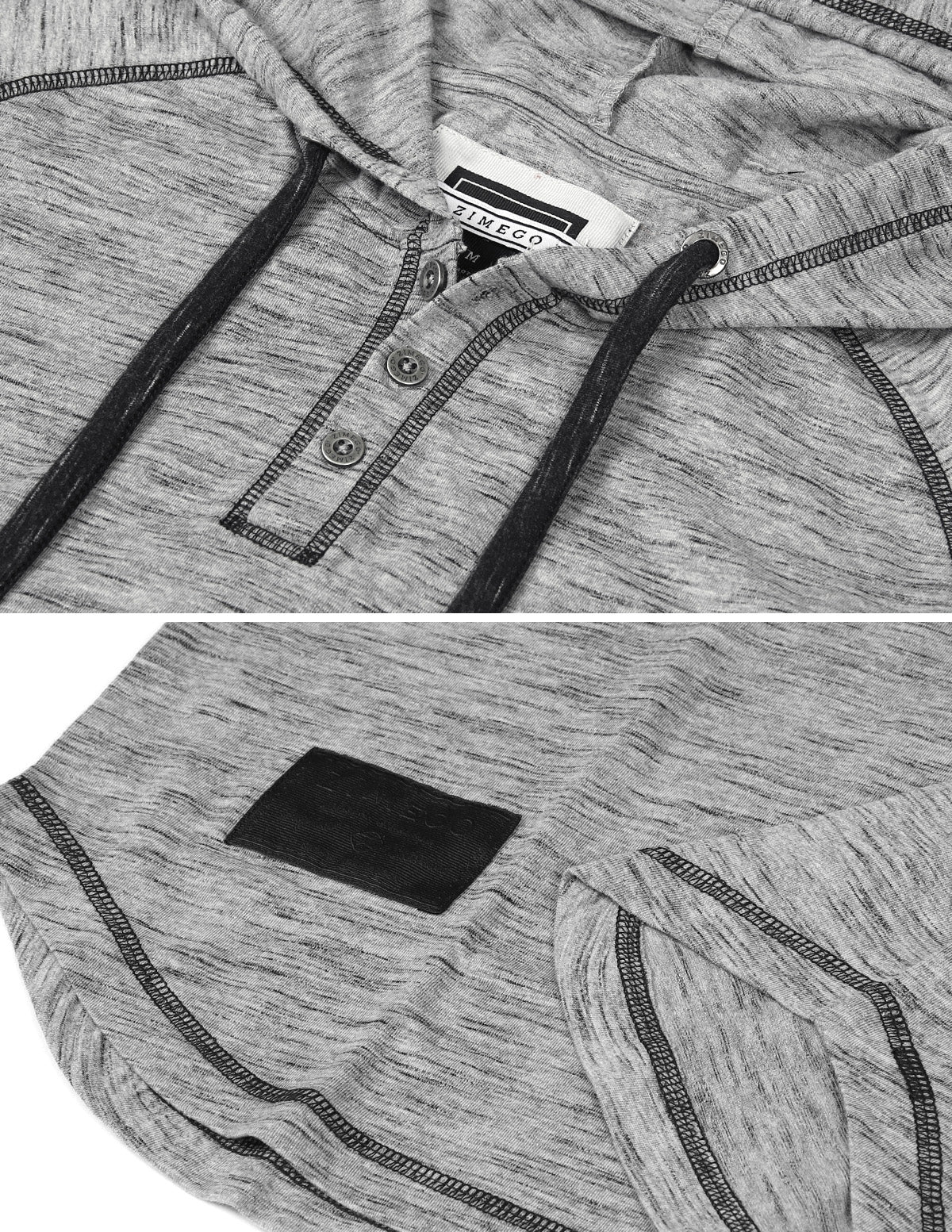 ZIMEGO Men's Short Sleeve Raglan Henley Hoodie Round Bottom Semi Longline T-Shirt