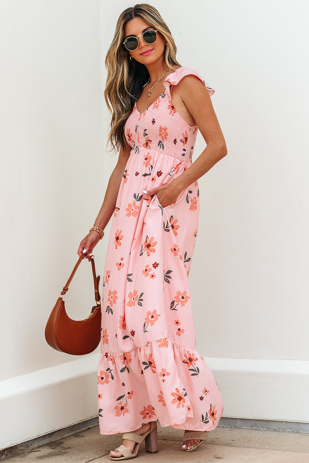 Clare Floral High Waist Ruffle Hem Long Dress-3