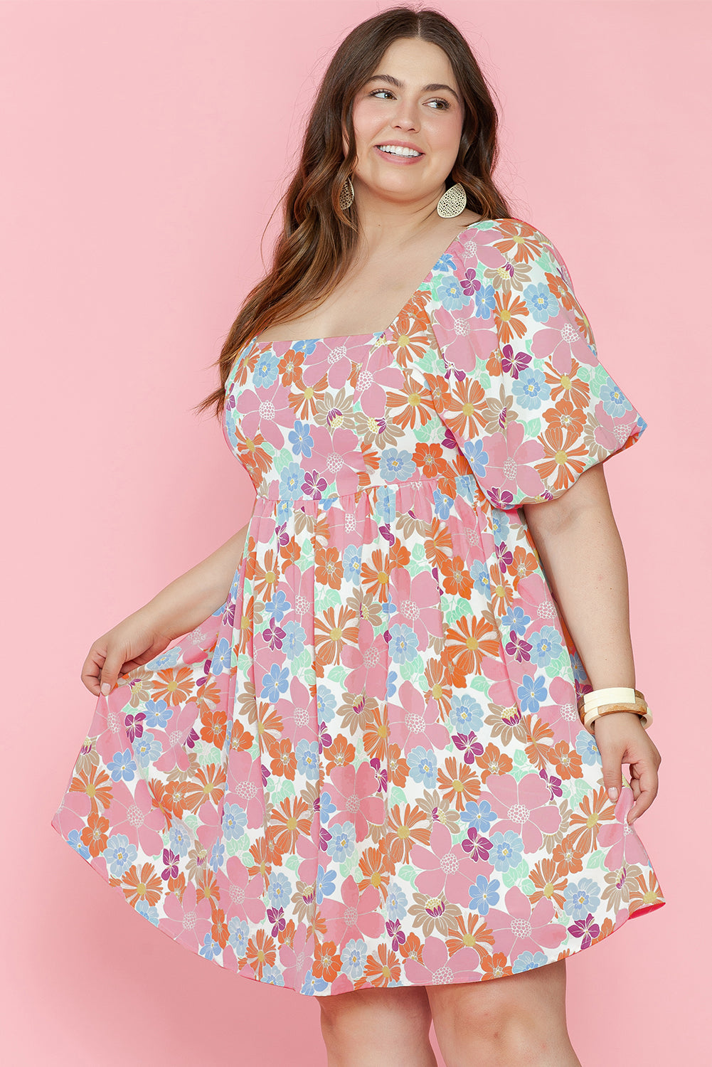 Lea Puff Sleeve Square Neck Plus Babydoll Dress-2