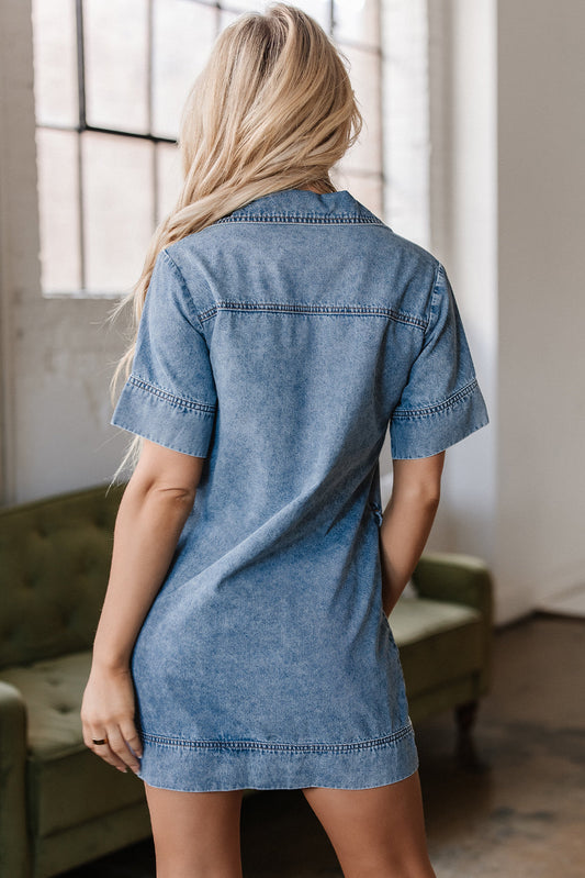 Makenzie Short Sleeve Collared Denim Dress-1