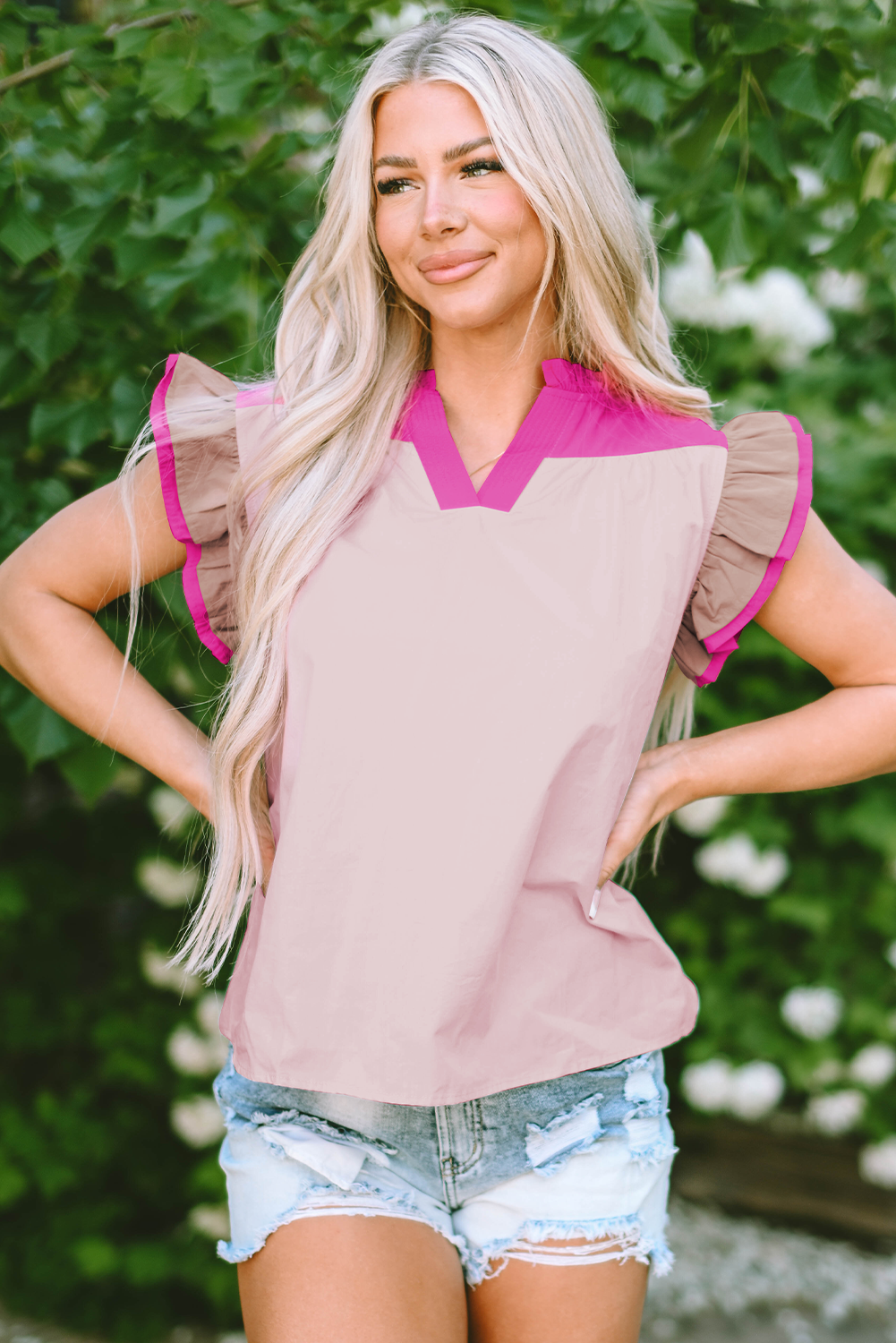 Maci Ruffled Sleeve Frill V Neck Blouse-4