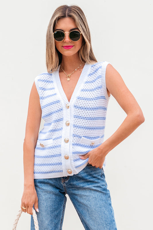Veda V Neck Gold Buttons Elegant Sweater Vest-0