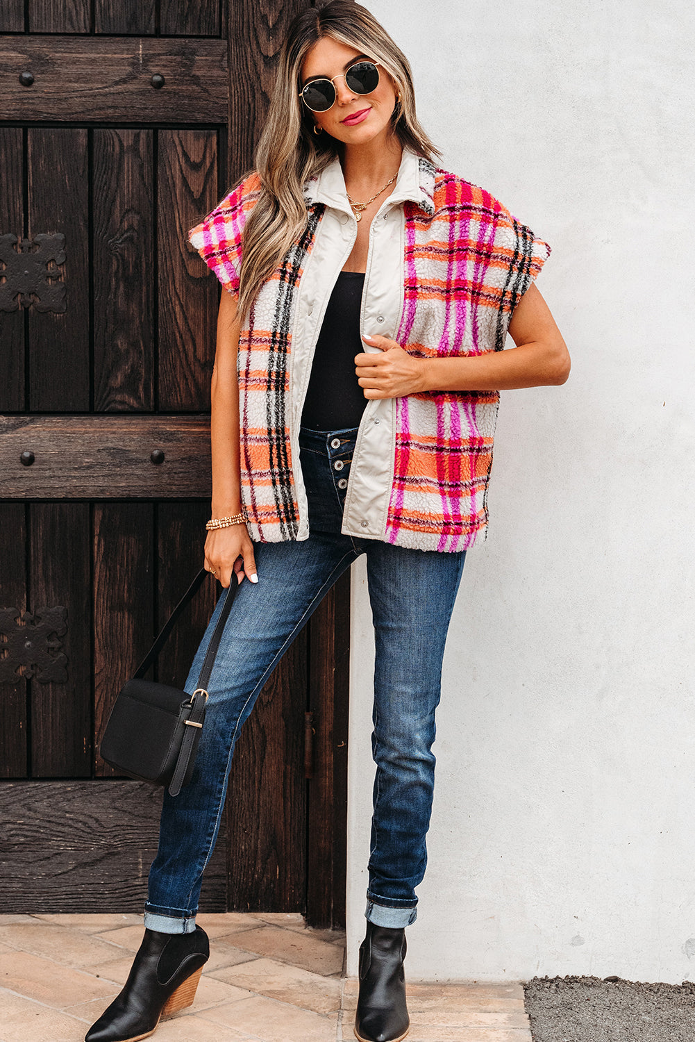 Molly Sherpa Plaid Jacket Vest-4