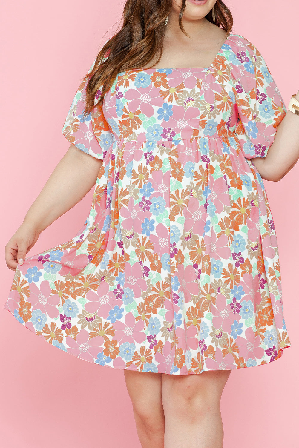 Lea Puff Sleeve Square Neck Plus Babydoll Dress-0