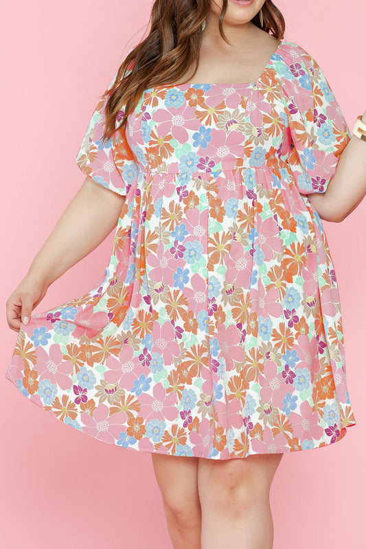 Lea Puff Sleeve Square Neck Plus Babydoll Dress-0