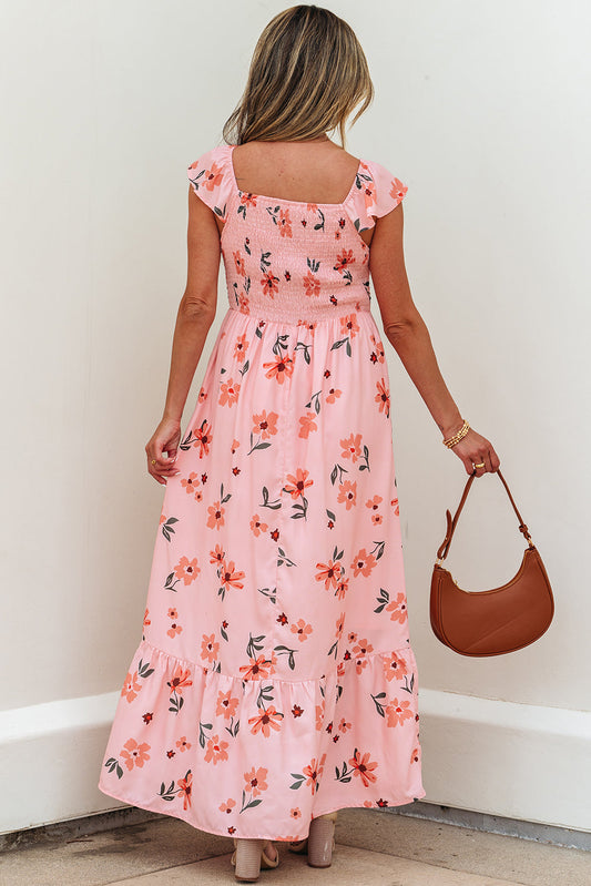 Clare Floral High Waist Ruffle Hem Long Dress-1