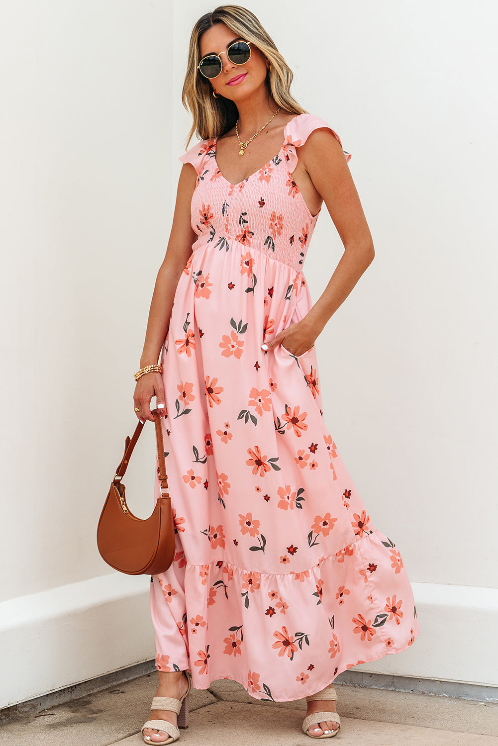 Clare Floral High Waist Ruffle Hem Long Dress-0