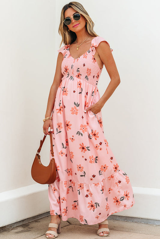 Clare Floral High Waist Ruffle Hem Long Dress-0