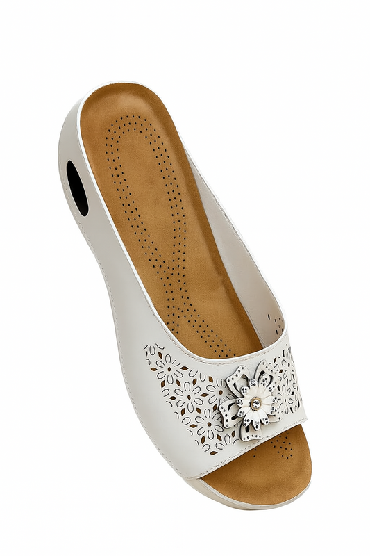 Women's Slip-On Sandals – Floral Cut-Out Design, Cushioned Insole,