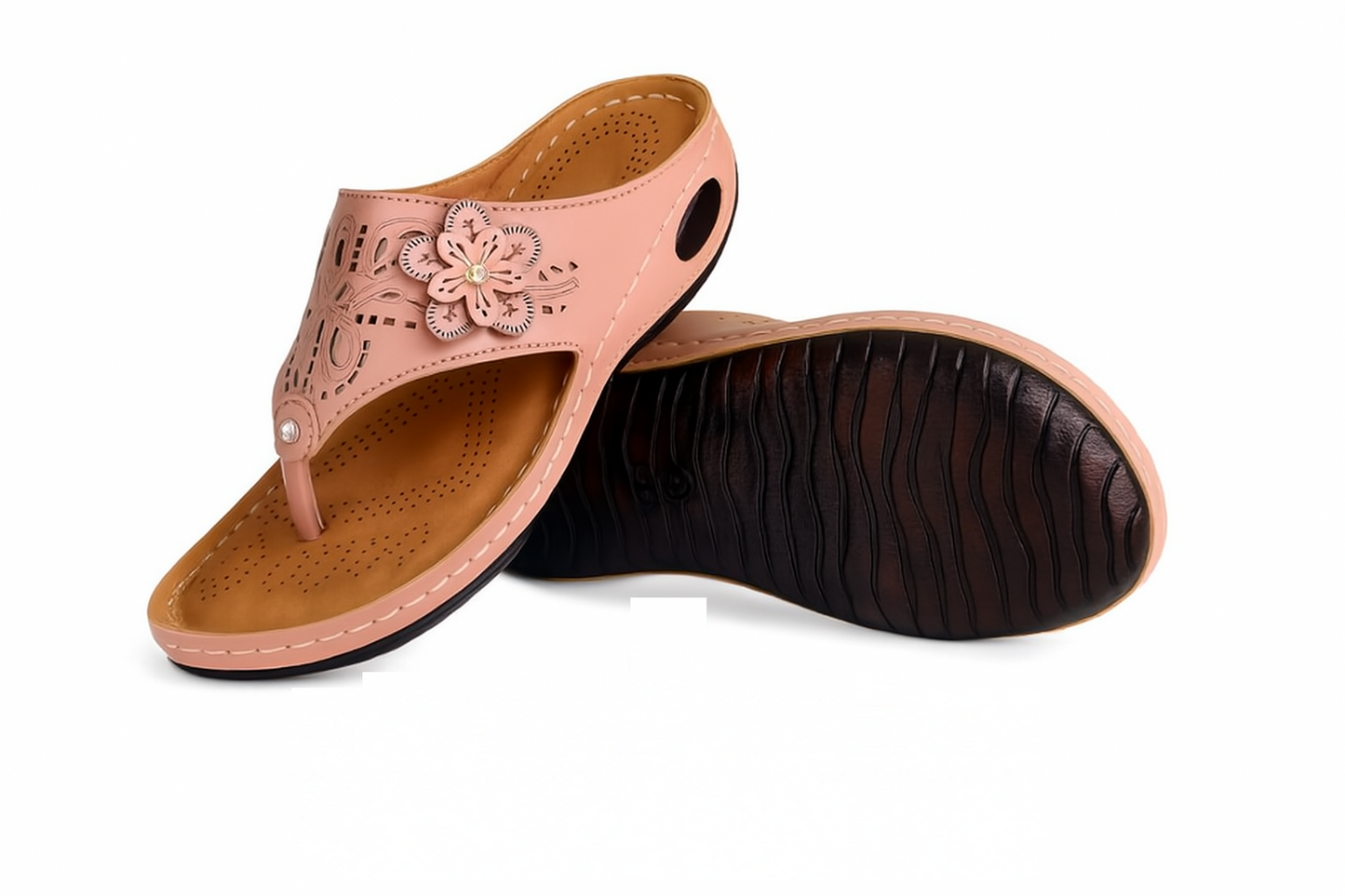 Women's Slip-On Sandals – Floral Cut-Out Design, Cushioned Insole,