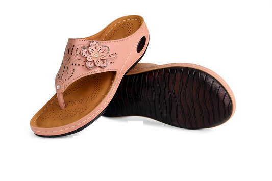 Women's Slip-On Sandals – Floral Cut-Out Design, Cushioned Insole,
